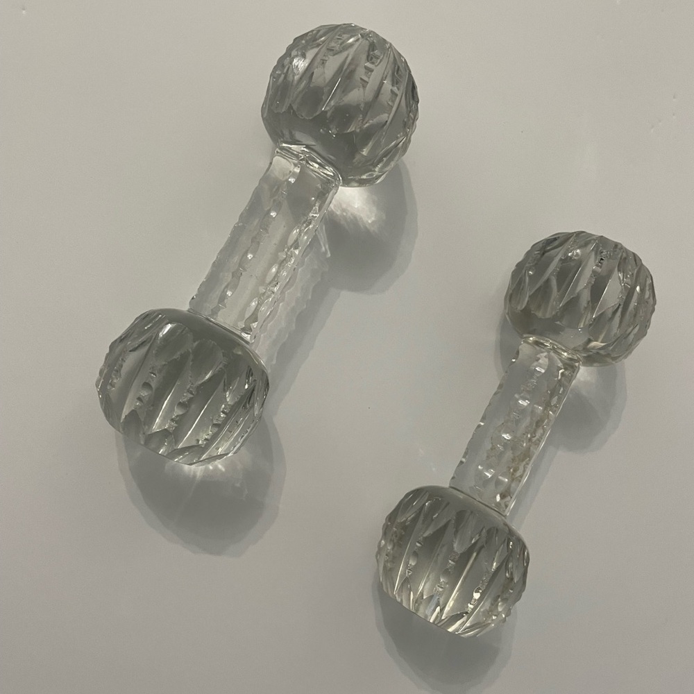 Set Of 2 Vintage Barbell Cut Crystal Knife Rests *READ*